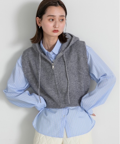 ad thie（アドティエ） ベスト ジレ フード付き ジップアップ ニット