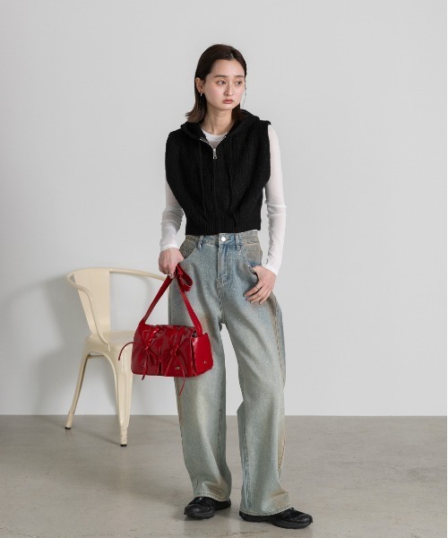 ad thie（アドティエ） ベスト ジレ フード付き ジップアップ ニット