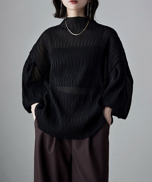 etoll.（エトル） ブラウス シャツ プリーツボトルネックブラウス