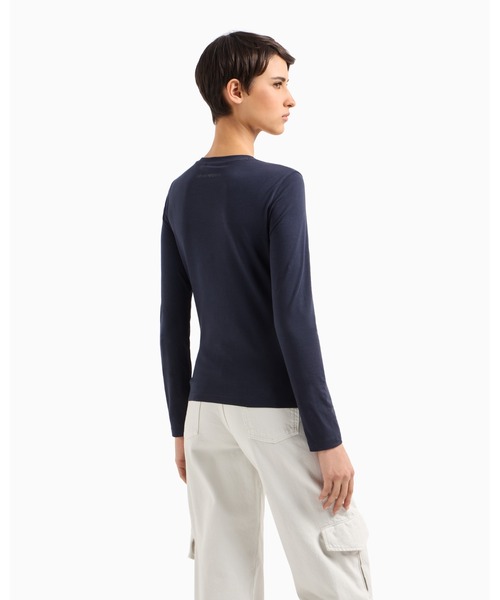tシャツ 「エンポリオ アルマーニ」セーター ストレッチジャージー マイクロスタッズロゴ レディース EMPORIO ARMANI tシャツ 「エンポリオ アルマーニ」セーター