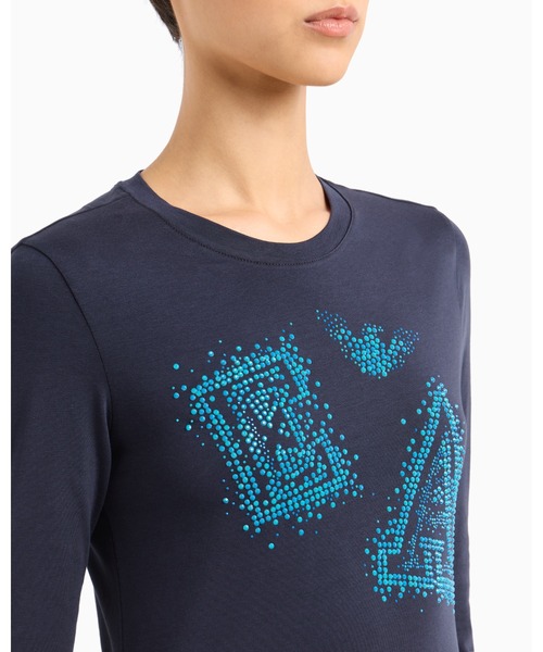 tシャツ 「エンポリオ アルマーニ」セーター ストレッチジャージー マイクロスタッズロゴ レディース セール】【エンポリオ アルマーニ】セーター ストレッチ