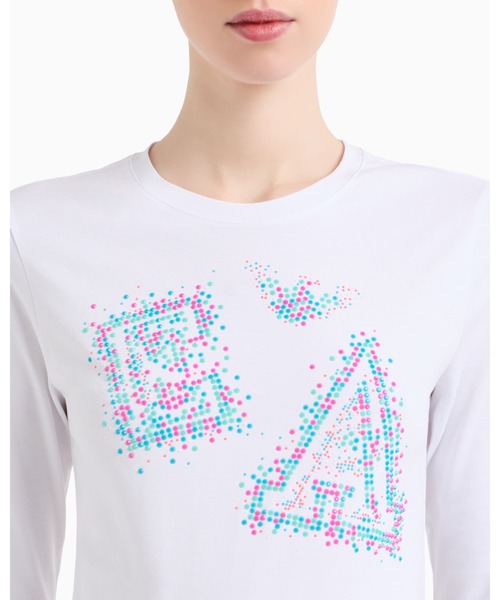 tシャツ 「エンポリオ アルマーニ」セーター ストレッチジャージー マイクロスタッズロゴ レディース EMPORIO ARMANI tシャツ 「エンポリオ アルマーニ」セーター