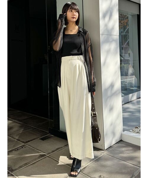 MURUA パンツ ラメピンストライプタックワイドパンツ レディース