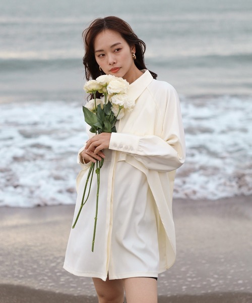 美品 y's ワイズ 変形 アシンメトリーシャツ コットン100% 白 サイズ3 ENC ブラウス シャツ asymmetry fly yoke shirt / アシンメトリー
