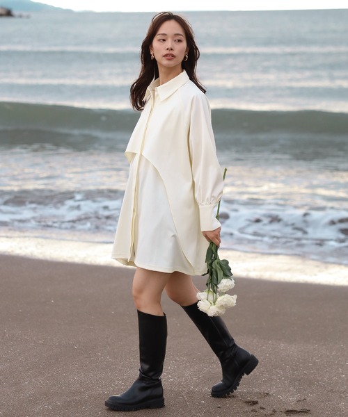 極美品★エーシーケーエー Acka アシンメトリー長袖ブラウスシャツ S～M 白 ENC ブラウス シャツ asymmetry fly yoke shirt / アシンメトリー