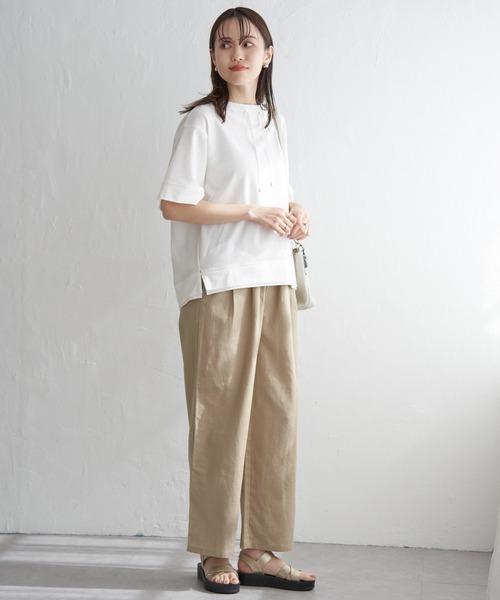 ikka（イッカ） ワイドパンツ パンツ 麻混ベルト付きイージーパンツ