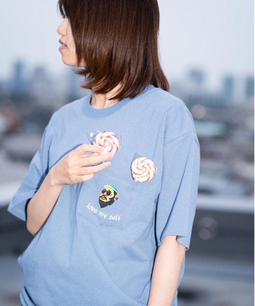 tシャツ 7.4oz love my self刺繍ポケットTee メンズ レディース | gym master