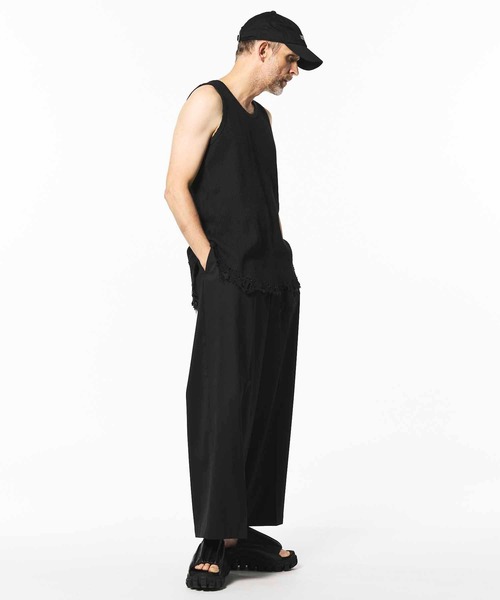 MAISON SPECIAL ダメージワッフルレイヤードタンクトップ ブラック MAISON SPECIAL タンクトップ 「UNISEX」Damaged Waffle Layered