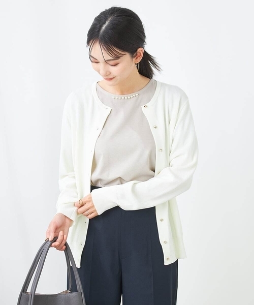 カーディガン 「接触冷感/UVカット/洗える」クルーネック美ラクるサマーカーディガン レディース a.v.v カーディガン 「接触冷感/UVカット/洗える」クルーネック