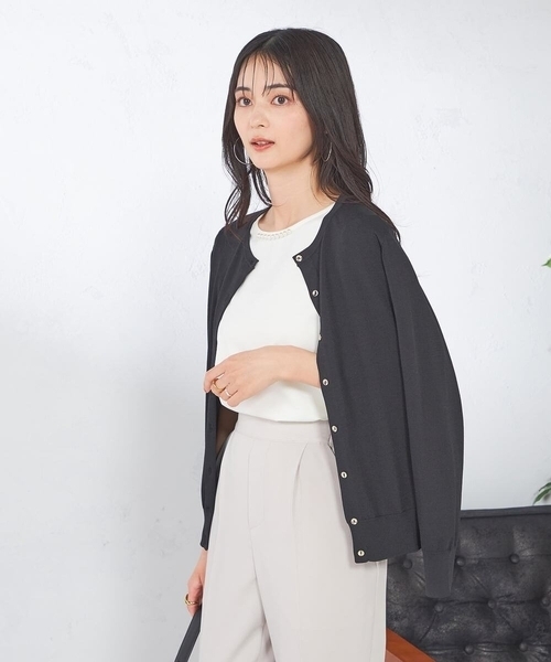 カーディガン 「接触冷感/UVカット/洗える」クルーネック美ラクるサマーカーディガン レディース a.v.v｜【接触冷感/UVカット/洗える】クルーネック美ラクる