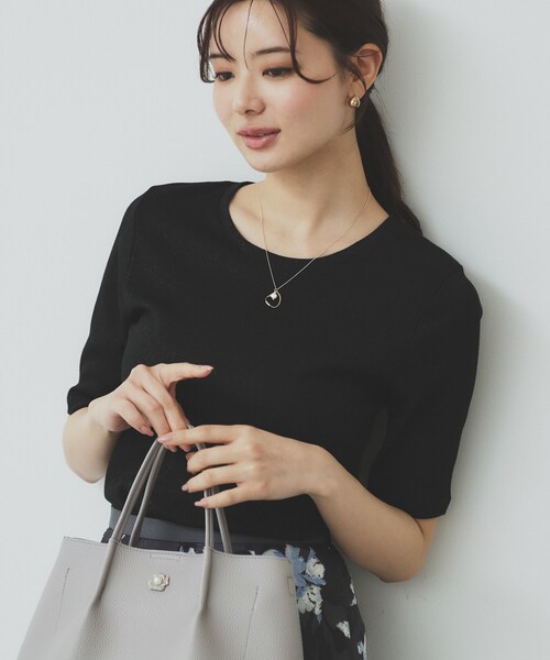 index tシャツ ラメリブクルーネックトップス「洗濯機洗い可