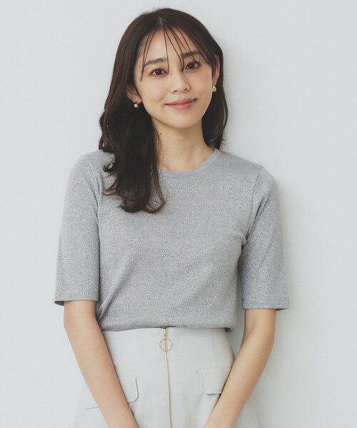 tシャツ ラメリブクルーネックトップ レディース index tシャツ ラメリブクルーネックトップス「洗濯機洗い可