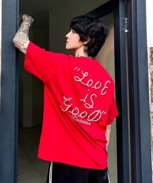 FreeZone tシャツ 「立体パール」メッセージロゴ オーバーサイズT