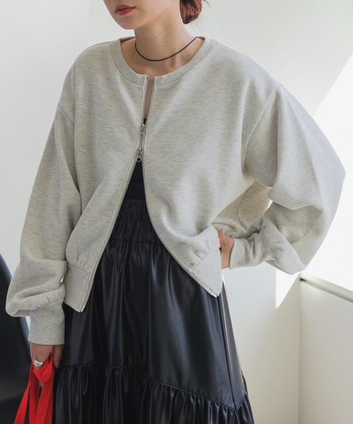 Kastane フェイクレザーショートブルゾン カスタネ アイボリー 2サイズ展開】フェイクレザーショートブルゾン | Kastane