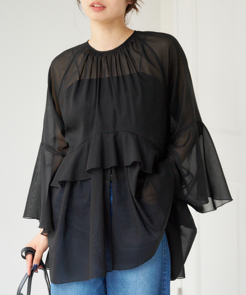 極美品✨IENA イエナ シアーコットンラッフルチュニックブラウス