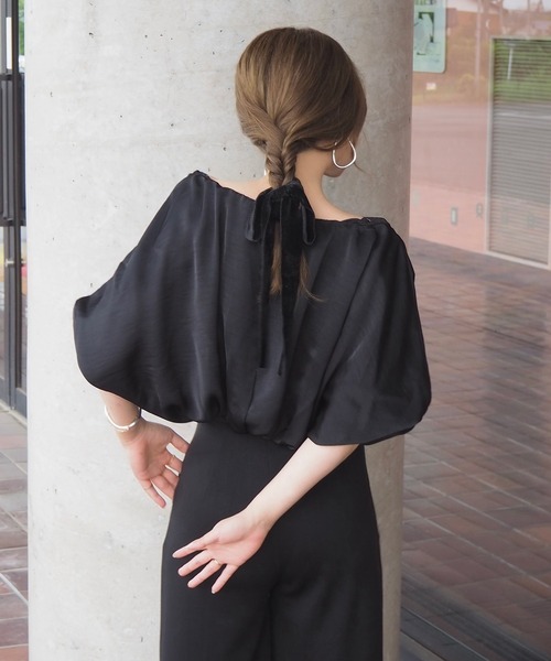ブラウス シャツ satin balloon sleeve blouse /サテンバルーン