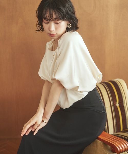 ブラウス シャツ satin balloon sleeve blouse /サテンバルーン
