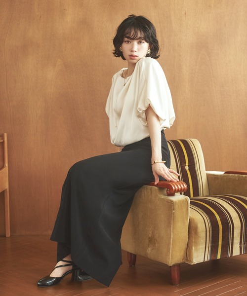 ブラウス シャツ satin balloon sleeve blouse /サテンバルーン
