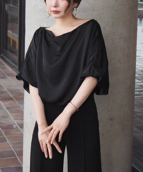 ブラウス シャツ satin balloon sleeve blouse /サテンバルーン