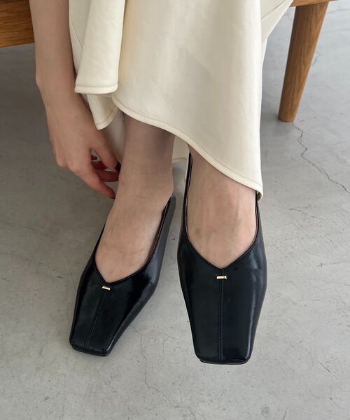 レマージュ　パンプス CAPRICIEUX LE'MAGE パンプス スクエアステッチフラットシューズ