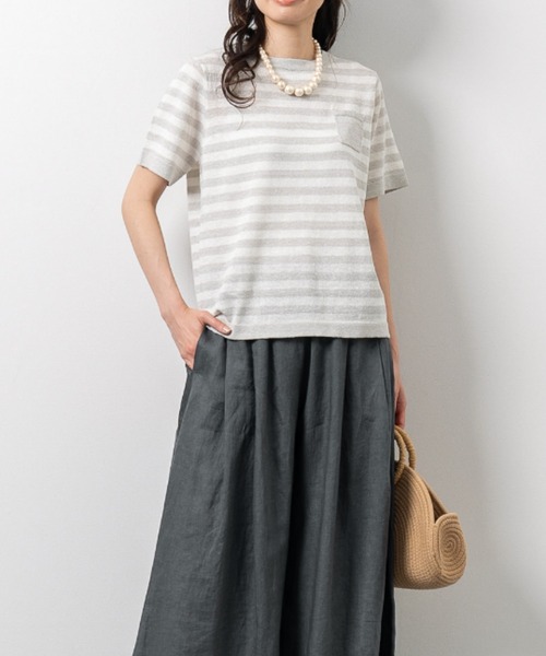 tシャツ ウォッシャブルリネンニットTシャツ｜リネン混｜サマーニット