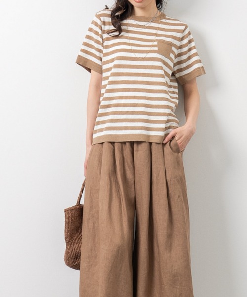 tシャツ ウォッシャブルリネンニットＴシャツ レディース
