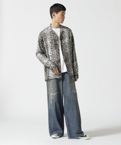 トップス MINEDENIM CDLeopardTrimmingOpen CollarSH MINEDENIM (マインデニム ) Leopard S/S Open Collar SH BRT
