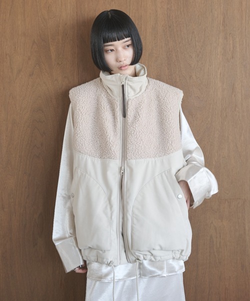 AIC. ベスト ジレ ボア切り替え中綿ダブルジップベスト レディース