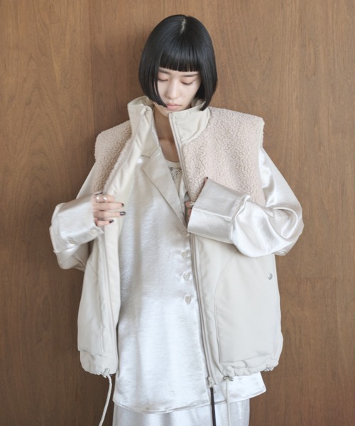 AIC. ベスト ジレ ボア切り替え中綿ダブルジップベスト レディース