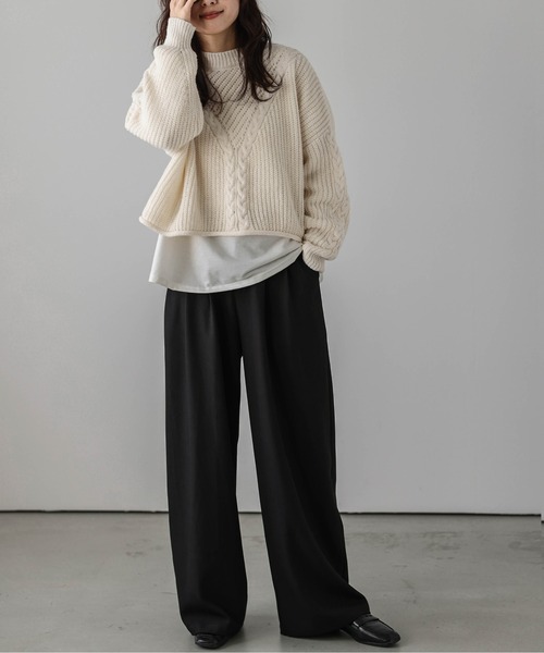 ニット セーター Vデザインケーブル編みニットトップス レディース