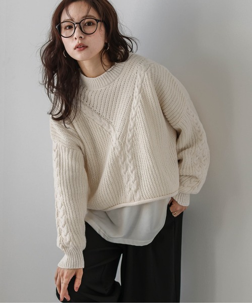 ニット セーター Vデザインケーブル編みニットトップス レディース