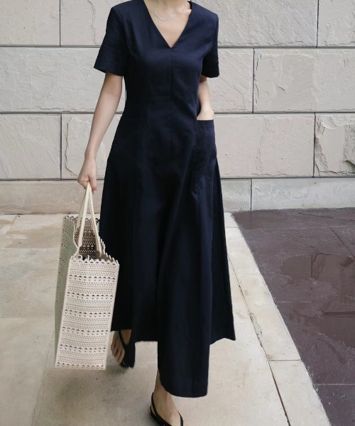 「N.s」 半袖ワンピース FREE ブラック レディース_画像9