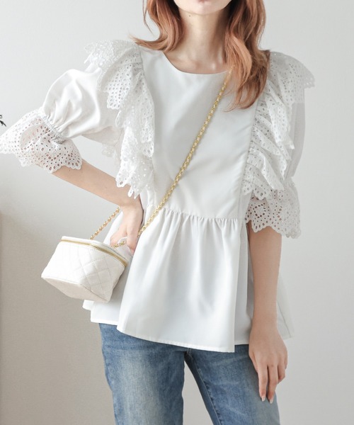「SUGAR BISKET」 「La-gemme」半袖ブラウス フリー ホワイト レディース_画像2