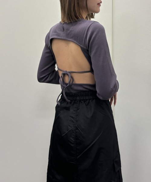 美品aLORS paris オンディーヌ背面オープンクロップリボンカットソー　F 福寿外貌 tシャツ バックオープンボティスーツ/カップ付き×バック