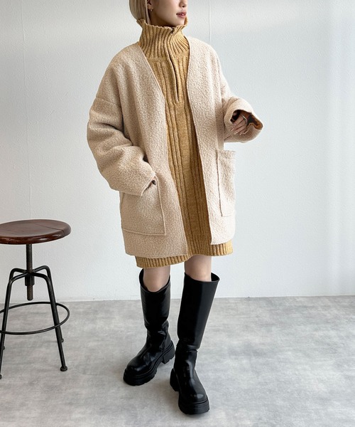 「w closet」 ノーカラージャケット FREE カーキ レディース_画像2