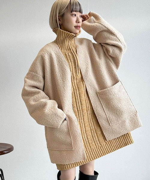 「w closet」 ノーカラージャケット FREE カーキ レディース_画像3