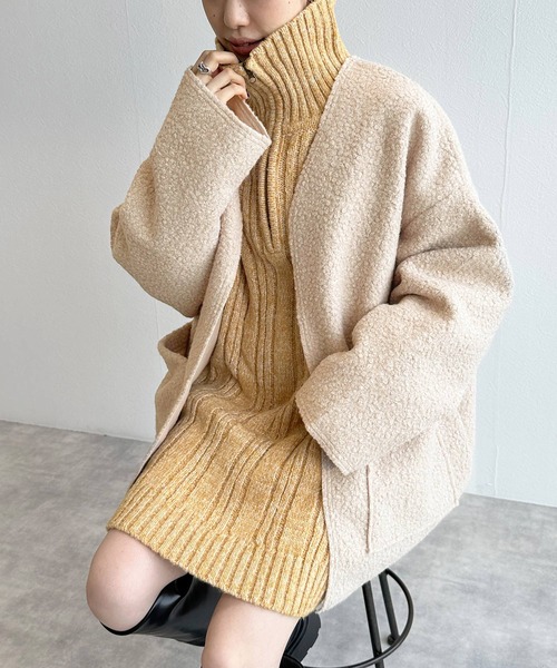 「w closet」 ノーカラージャケット FREE カーキ レディース_画像4