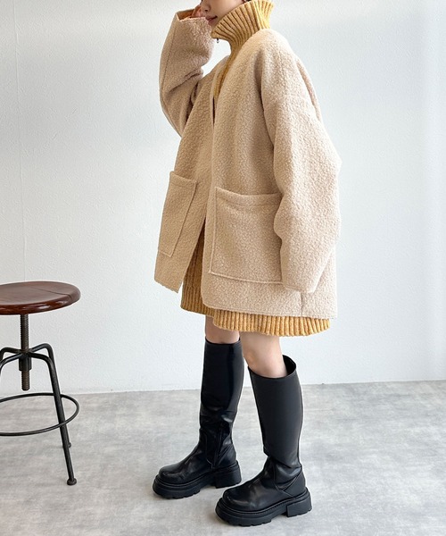 「w closet」 ノーカラージャケット FREE カーキ レディース_画像5