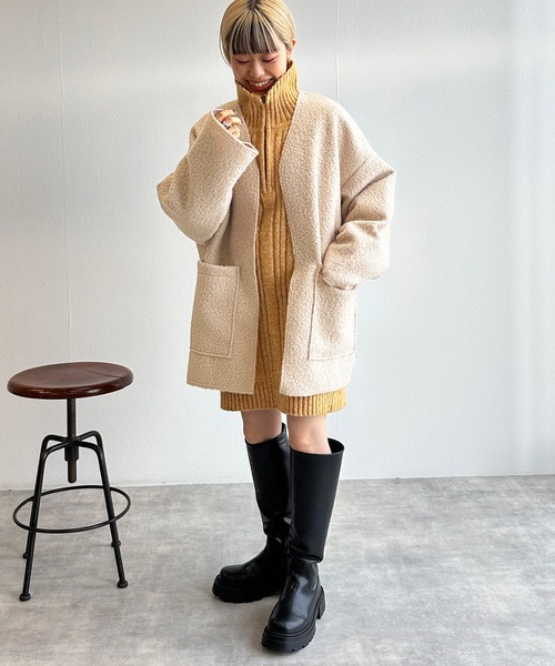 「w closet」 ノーカラージャケット FREE カーキ レディース_画像8