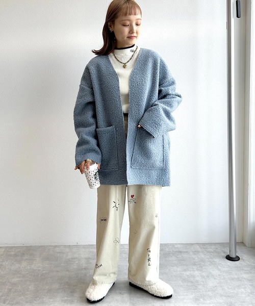 「w closet」 ノーカラージャケット FREE カーキ レディース_画像9