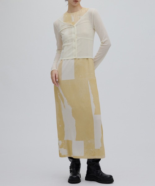 Ameriワンピース Ameri（アメリ） ワンピース SHEER RIB CARDIGAN WITH STRAIGHT DRESS