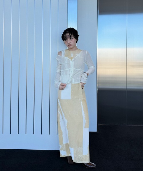 Ameri（アメリ） ワンピース SHEER RIB CARDIGAN WITH STRAIGHT DRESS