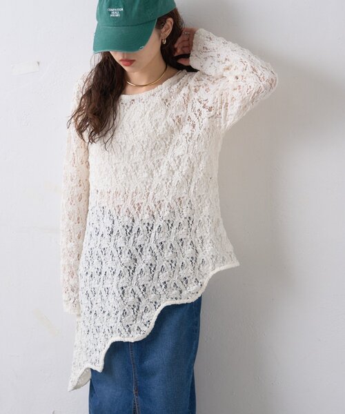 WILLOW tシャツ 「willow」アシメレースチュニック レディース