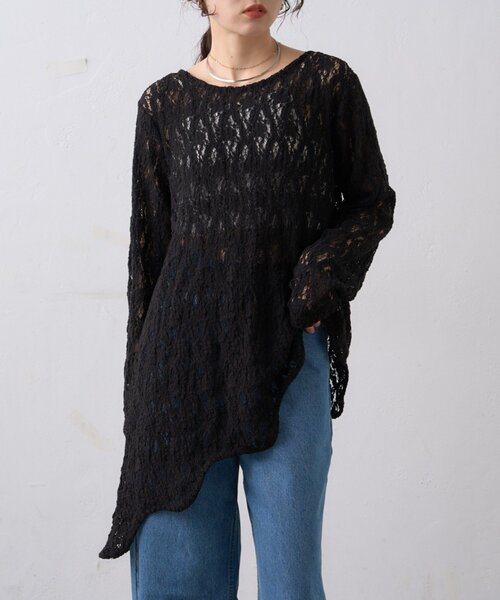WILLOW tシャツ 「willow」アシメレースチュニック レディース