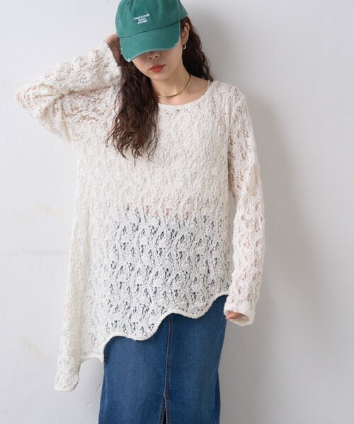 WILLOW tシャツ 「willow」アシメレースチュニック レディース