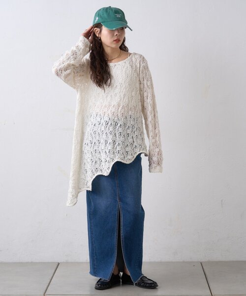 WILLOW tシャツ 「willow」アシメレースチュニック レディース