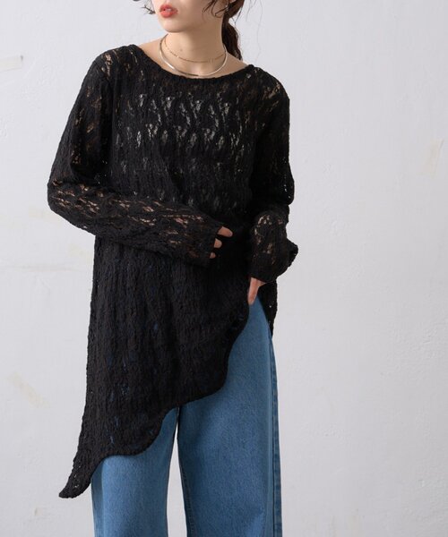 WILLOW tシャツ 「willow」アシメレースチュニック レディース