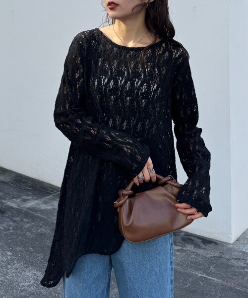 WILLOW tシャツ 「willow」アシメレースチュニック レディース