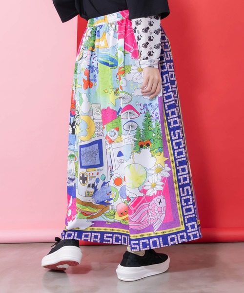 ScoLar 161626：レトロスカーフ柄チュール重ねブルゾン ScoLar（スカラー） ブルゾン アウター 161626：レトロスカーフ柄