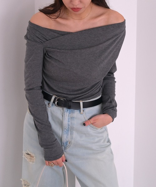 AKTE（アクテ） tシャツ アシンメトリーギャザーカットソープル